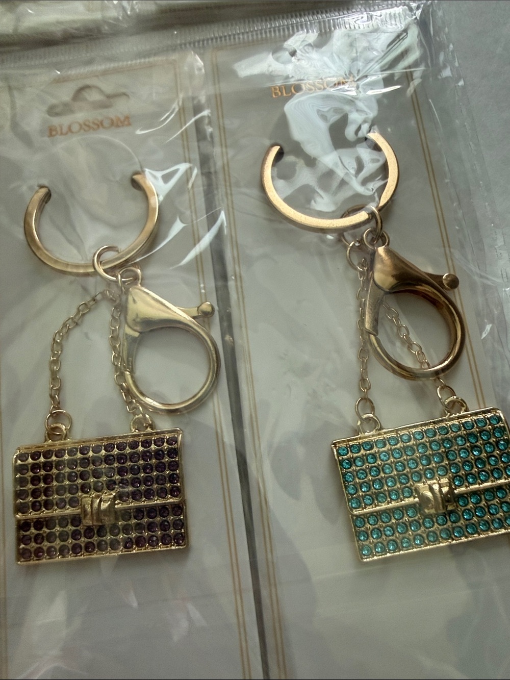Silver or Gold Tone Handbag Keychain in Various Colored Crystals NWT - Picture 4 of 4